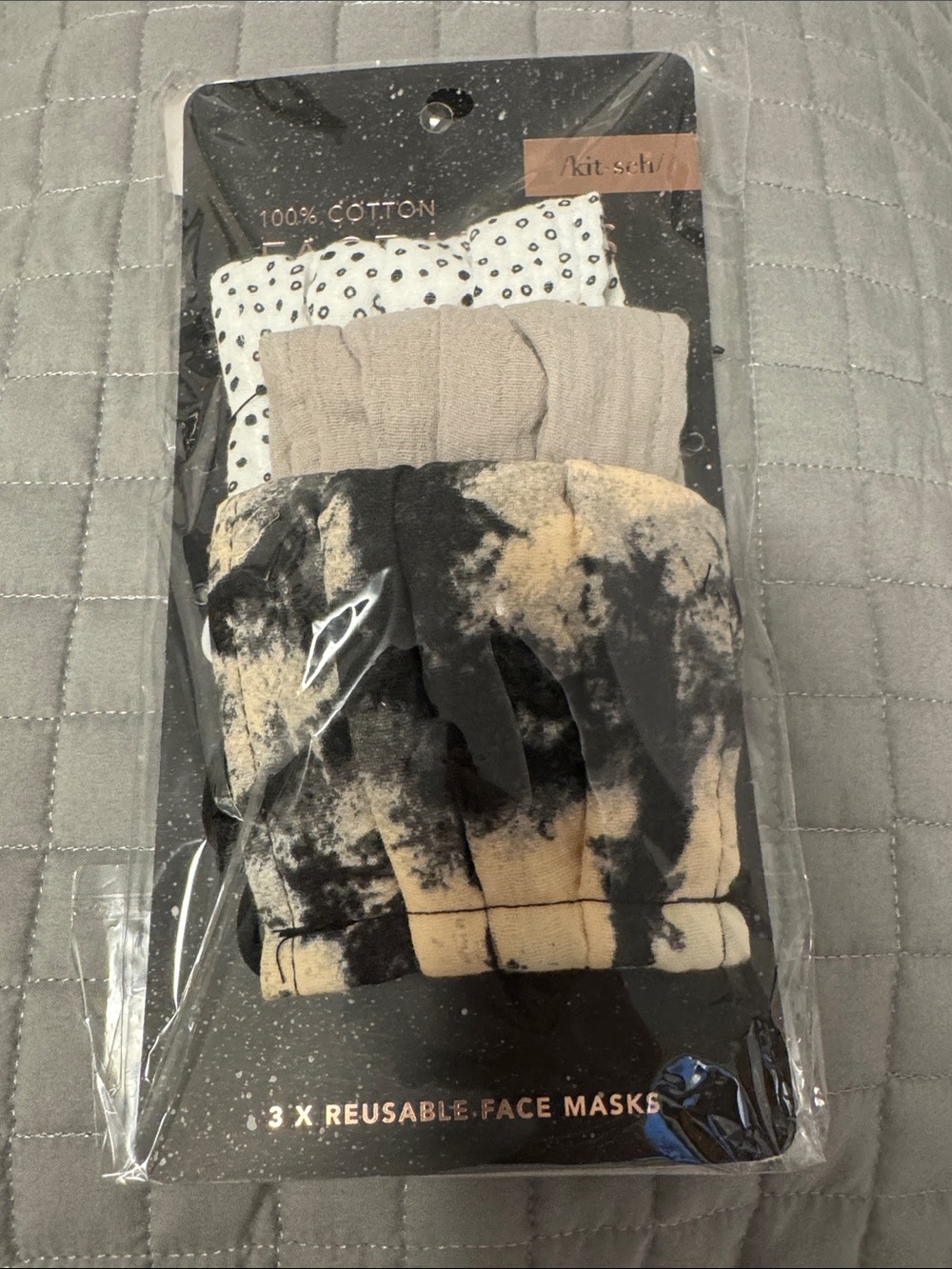 Kitsch 3-Pack Reusable Face Masks - Black, Cream, White